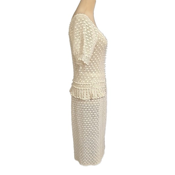 Vintage Cream Handmade Crocheted 2 Piece Top Skirt Dress STUNNING OOAK - Picture 9 of 13